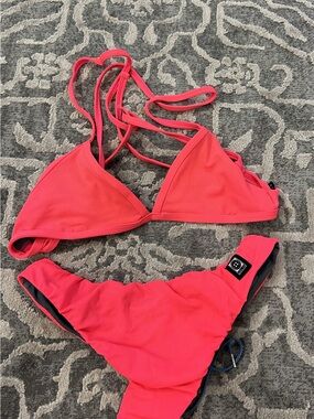 Jolyn Clothing Coral Pink Strappy Triangle Bikini Set